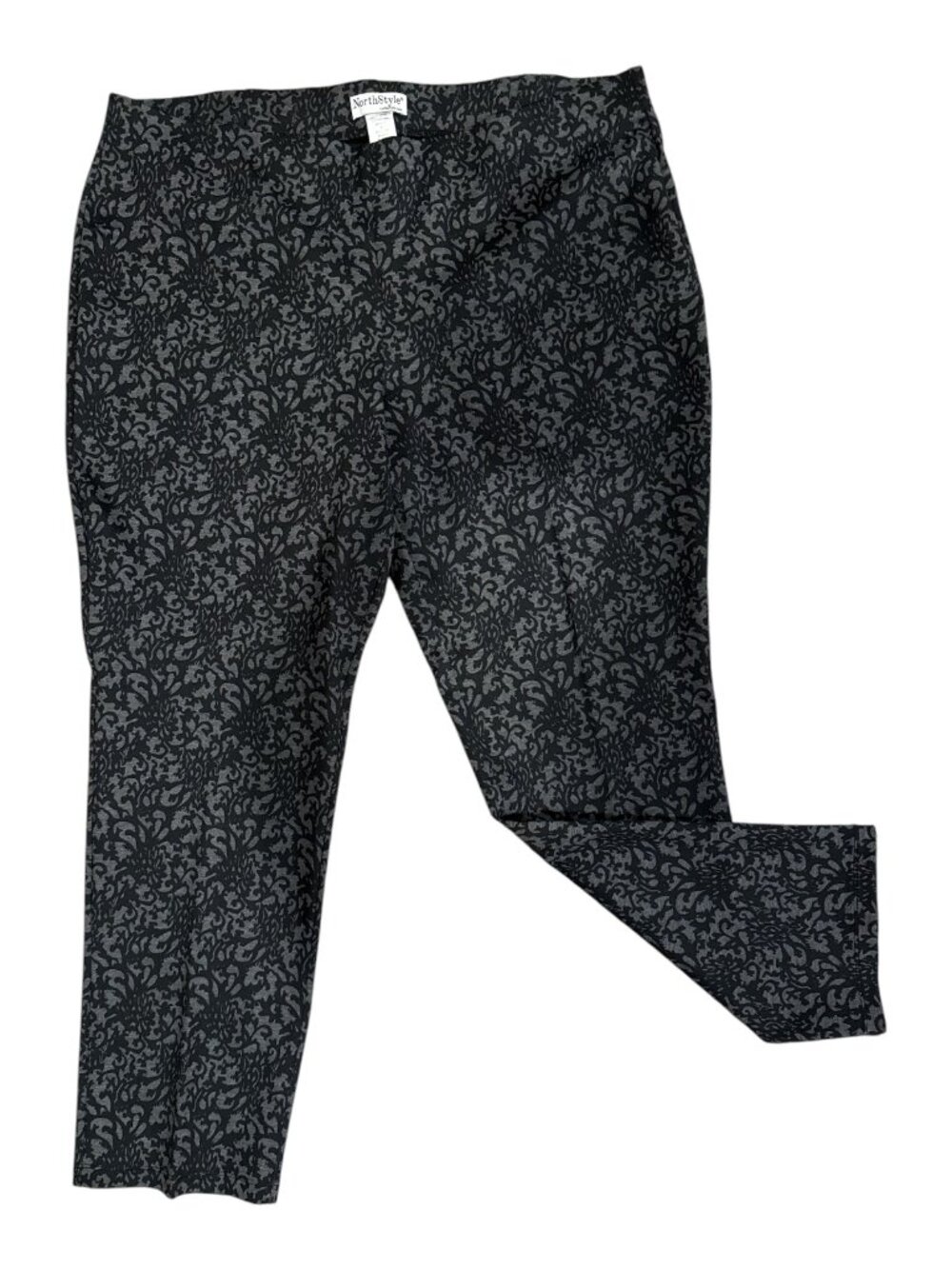 NorthStyle Sz 1X Black & Gray Lace Print Pull-On Elastic Waist Stretch Pants